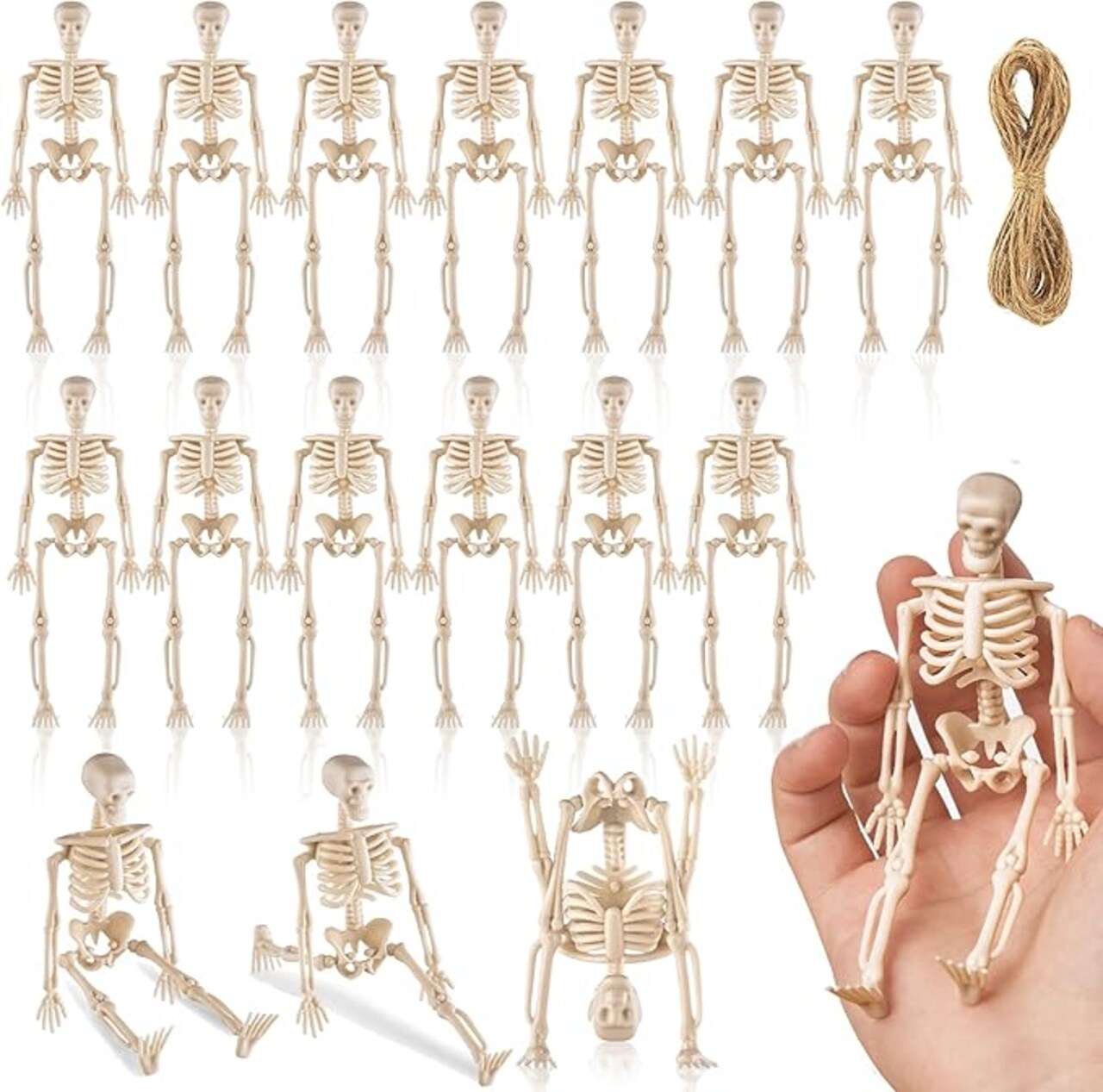 16 Pcs Halloween Mini Skeleton Figurine Decoration,6”Halloween posable Skeleton Decor,Small Plastic Skeleton Figure for Halloween Spooky Home Decor Haunted House Decorations Party Favors